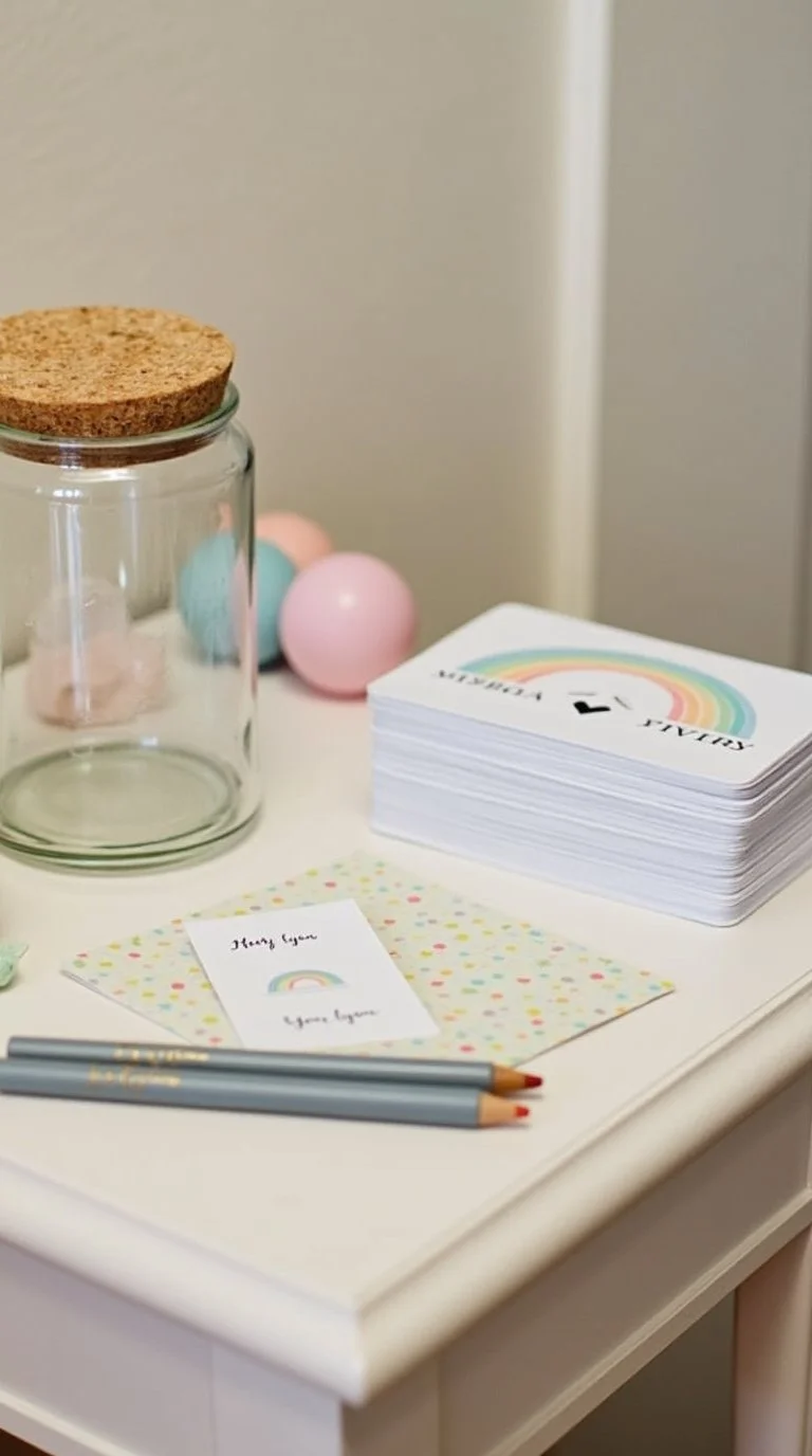 rainbow-themed baby shower memory jar station