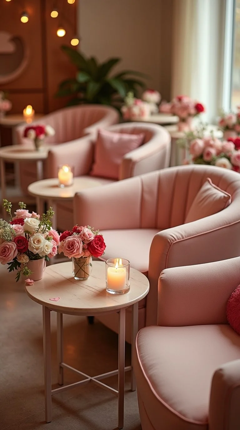 romantic Valentine’s-themed baby shower seating and lounge