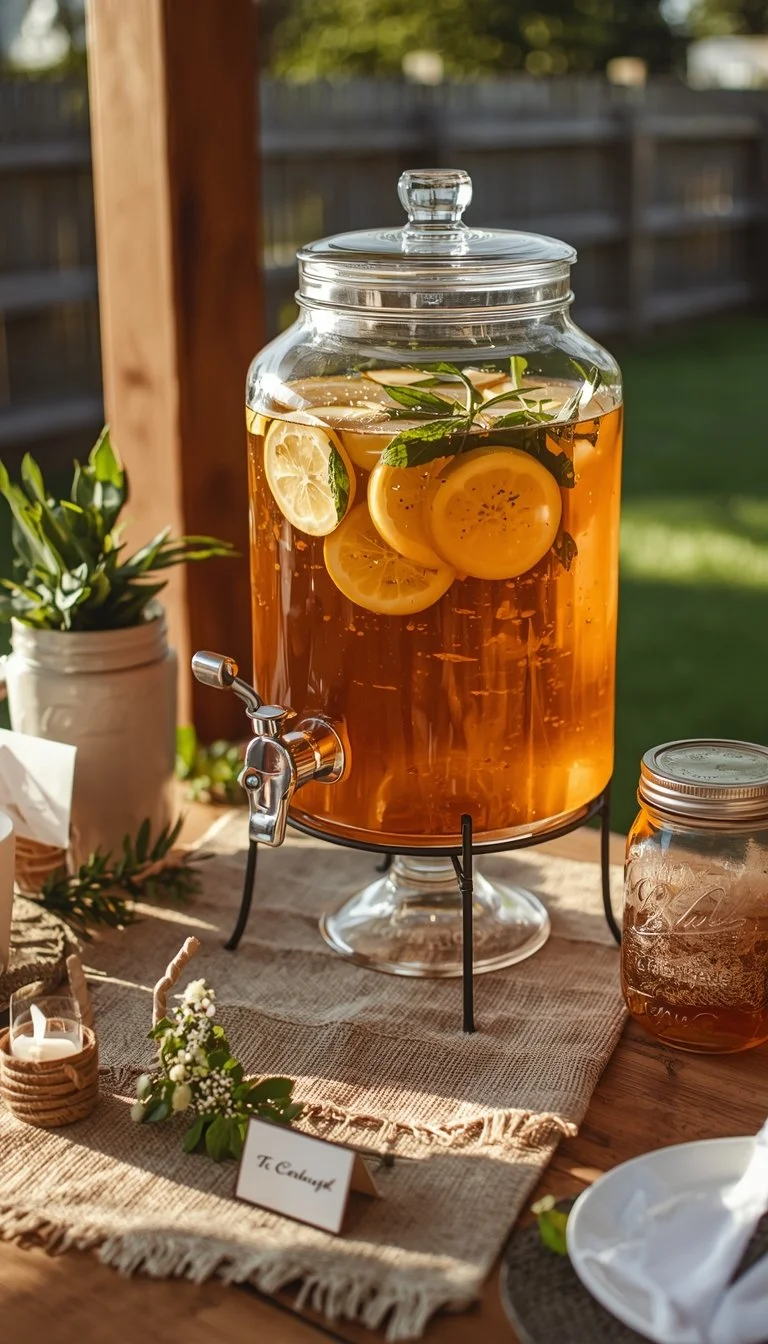 Rustic summer baby shower sweet tea station
