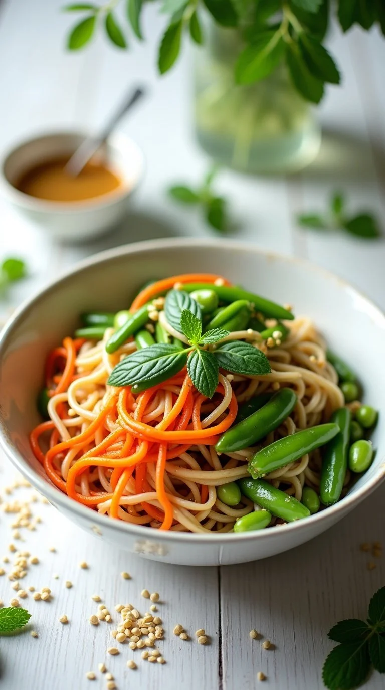 chilled spring noodle bowls with sesame dressing