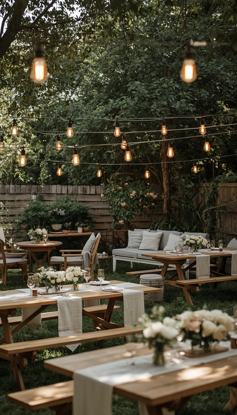 Rustic summer baby shower setup in a charming backyard garden.jpg