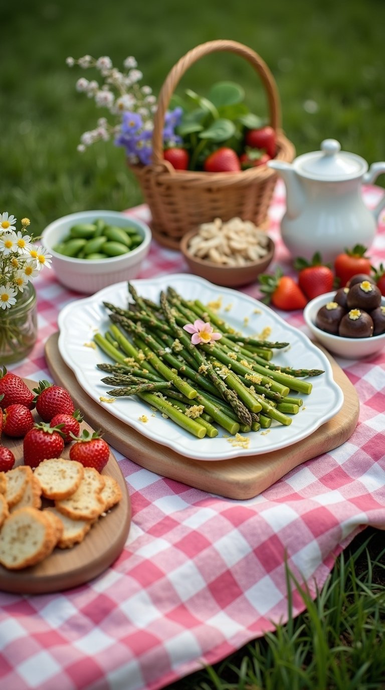 spring picnic baby shower food spread set outdoors