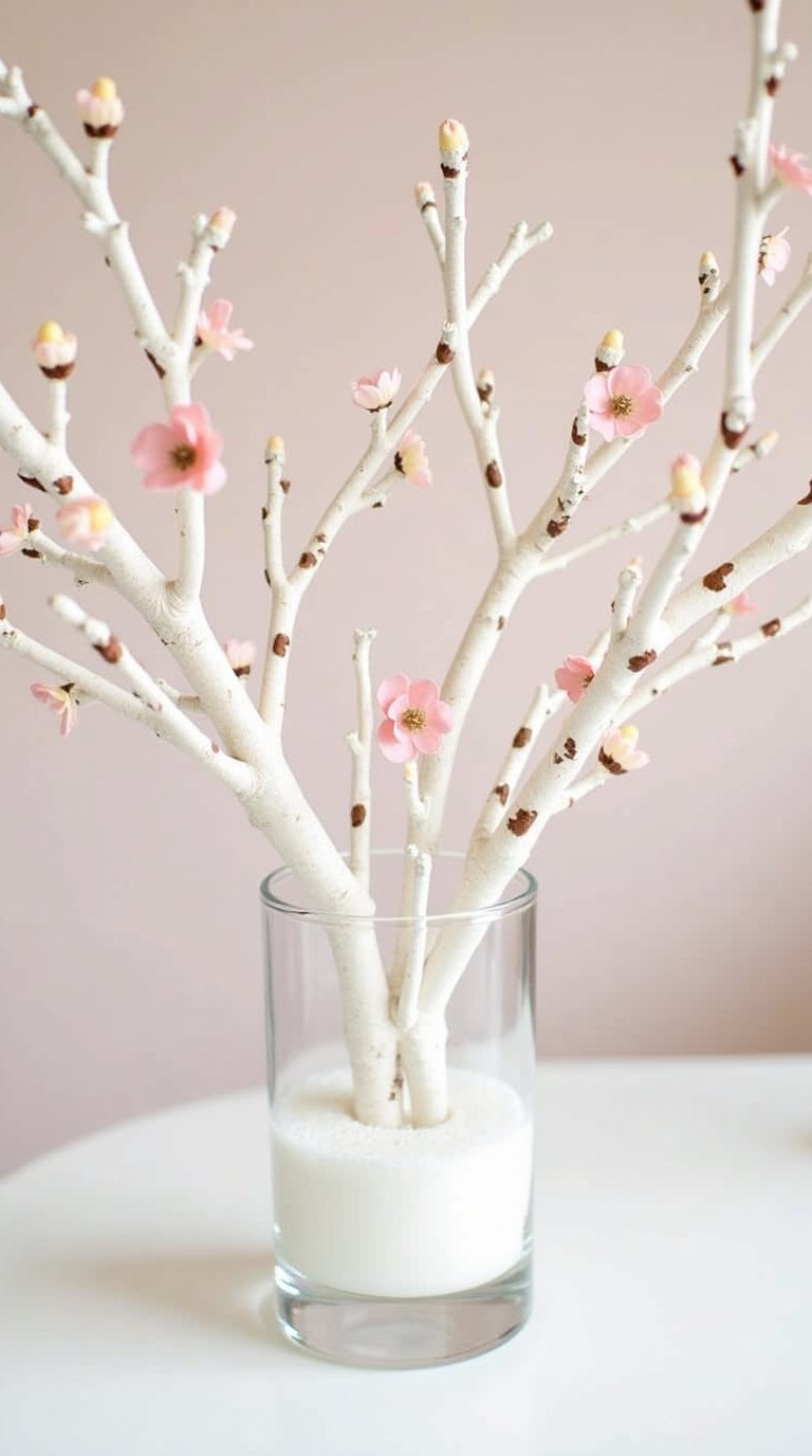 budget-friendly DIY cherry blossom baby shower centerpiece using painted branches