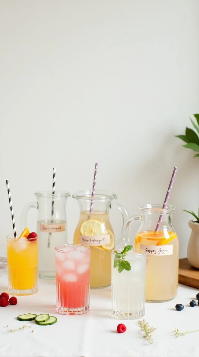 neutral-themed baby shower mocktail bar setup