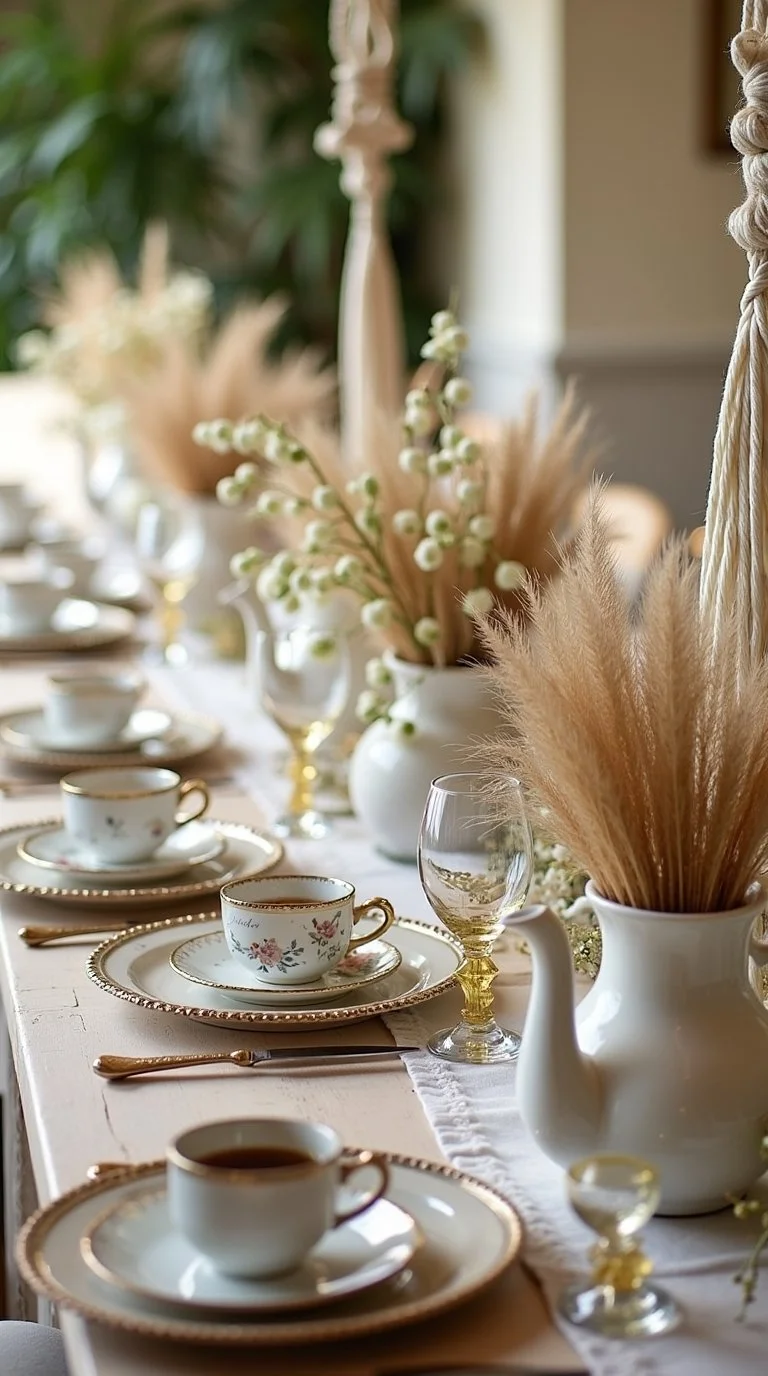 boho tea party baby shower setup
