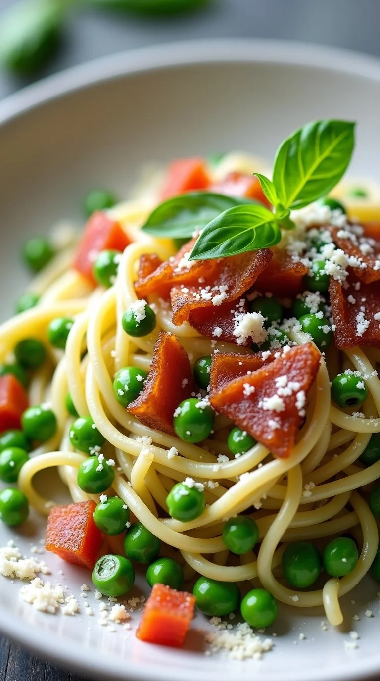 spring pasta with peas and pancetta
