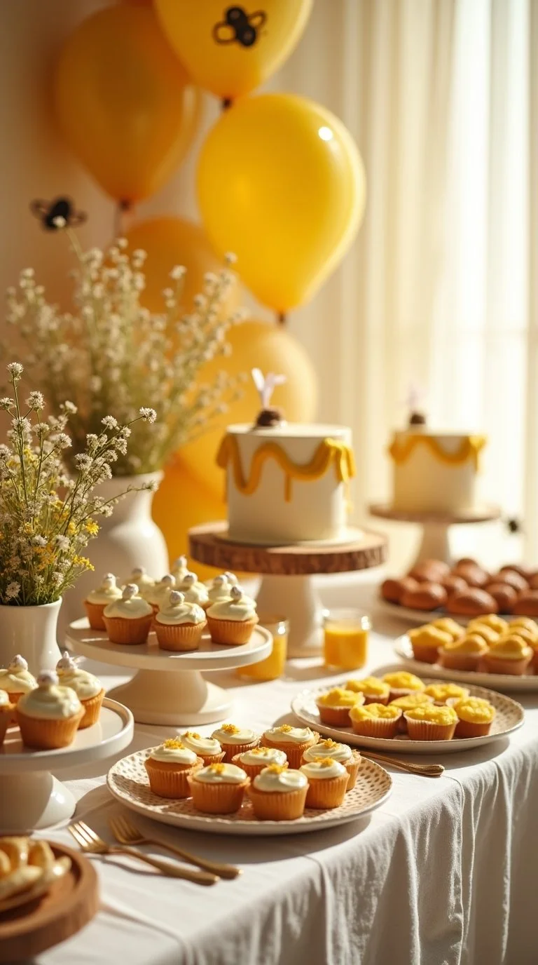 Neutral baby shower with a 'Sweet as Honey' theme