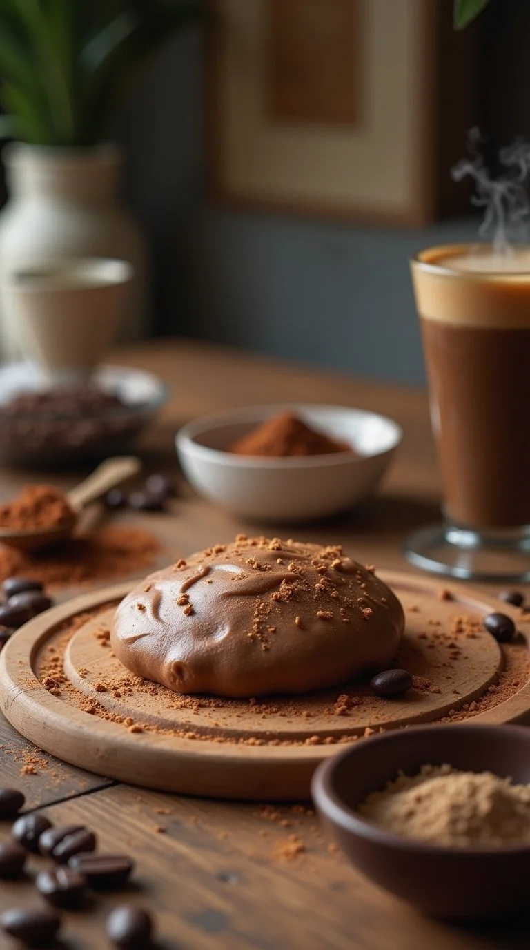 A warm, inviting craft scene featuring coffee-scented playdough in rich brown tones