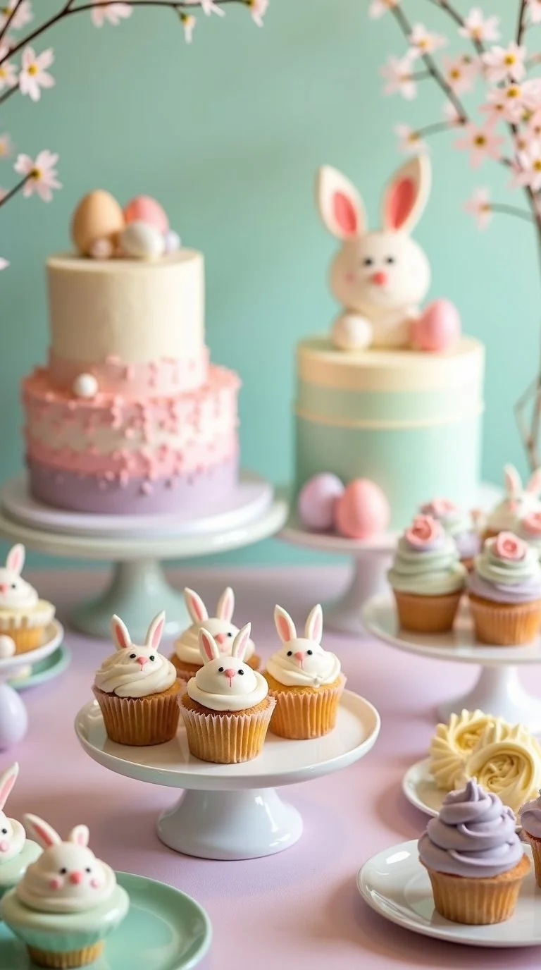 Pastel Easter baby shower dessert table