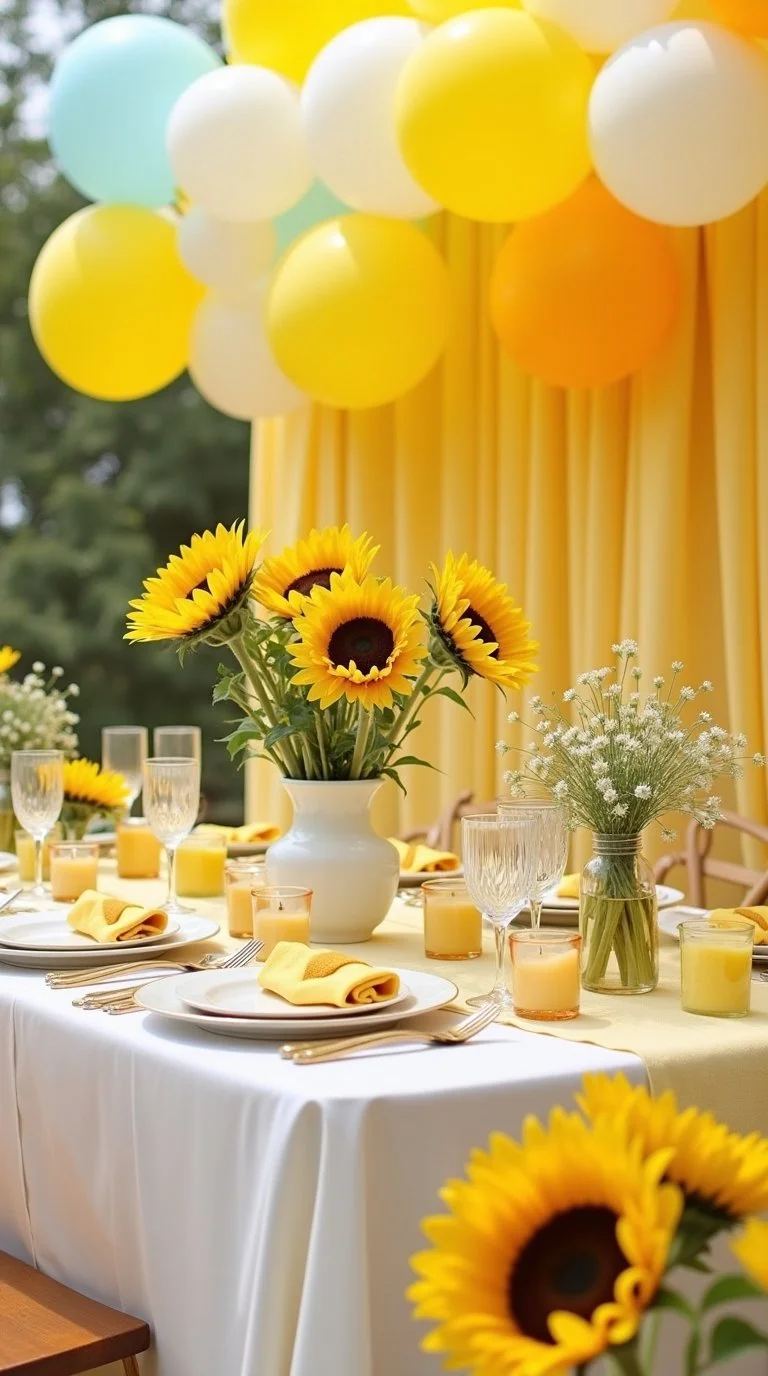 sunshine-themed baby shower decorated in a bright, cheerful palette