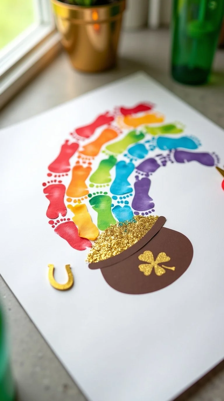 baby footprint craft artwork featuring a good luck theme