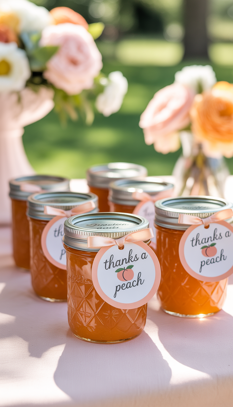 Peach-themed garden brunch baby shower favors