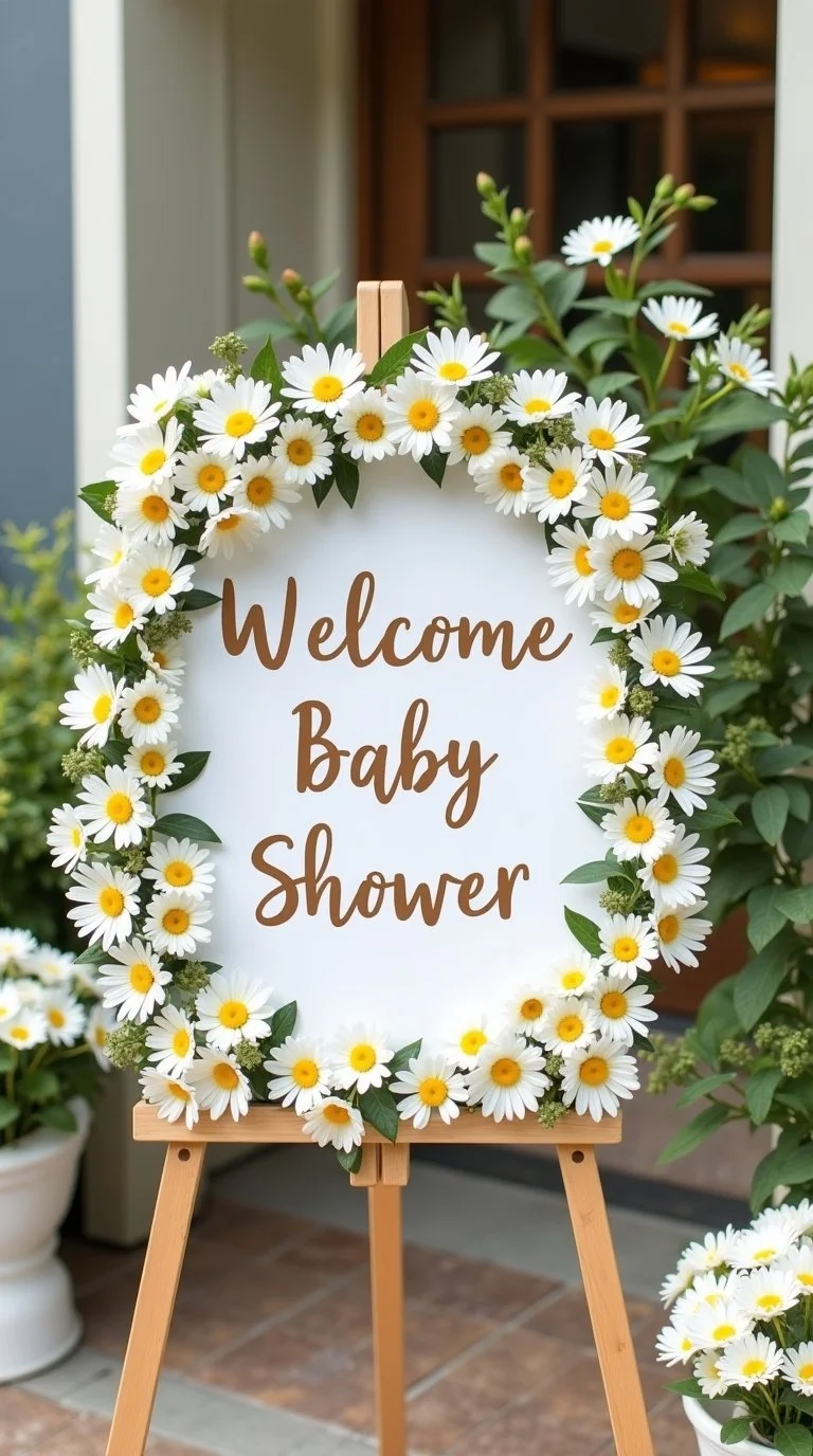 Daisy Baby Shower welcome area designed for perfect photos