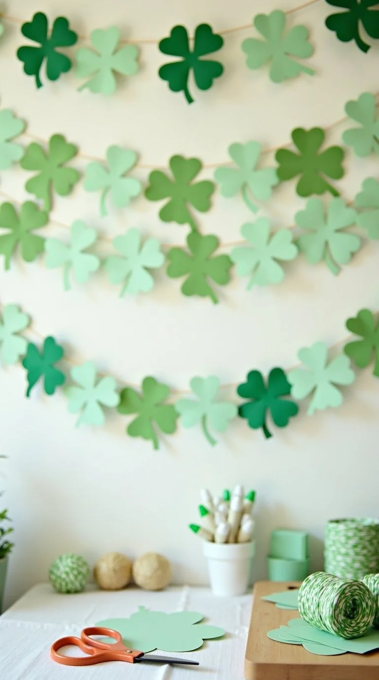 cozy, festive shamrock-themed baby shower scene featuring DIY crafts