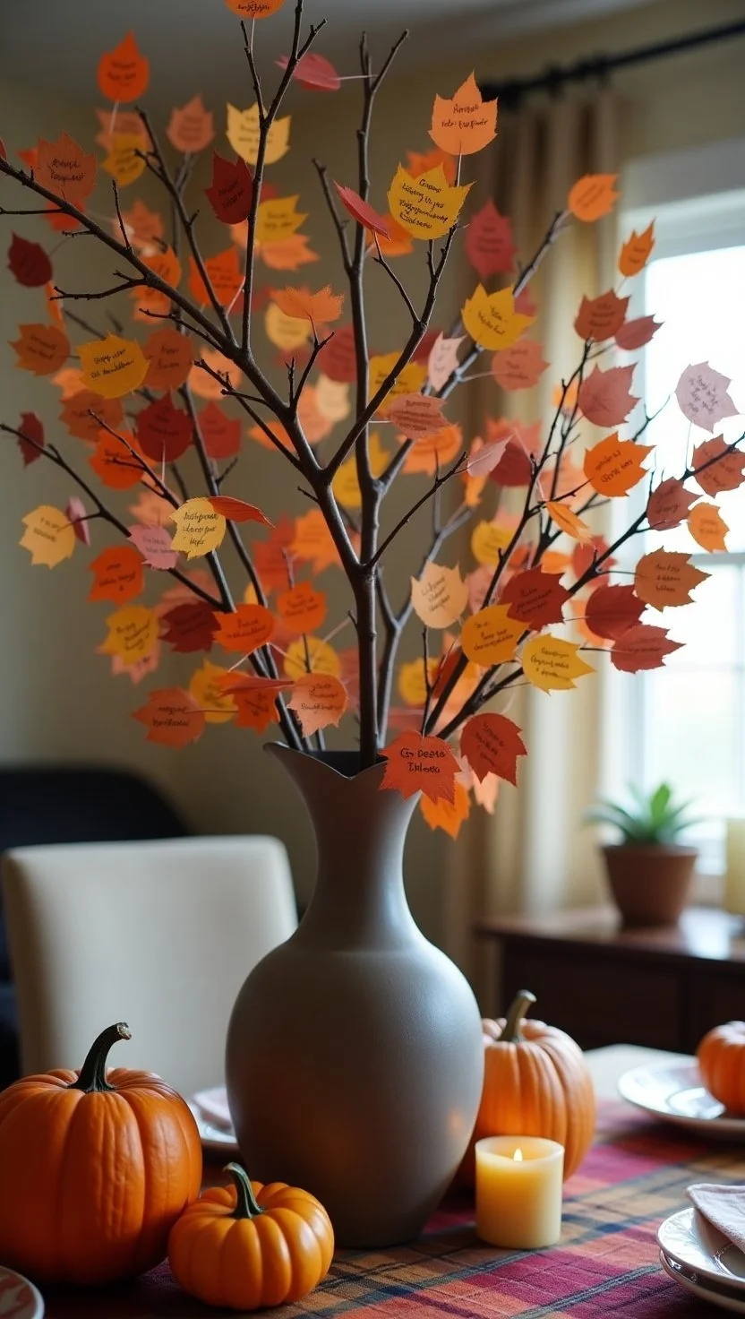 A heartwarming Thanksgiving scene centered around a Thankful Tree