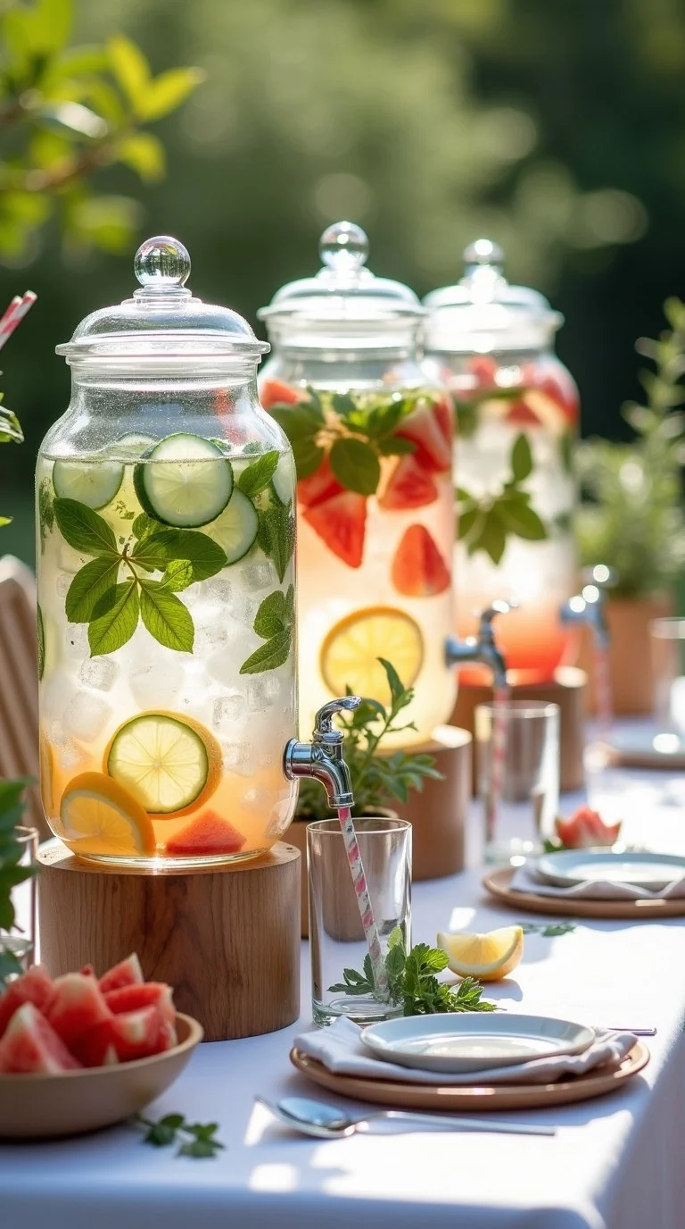 summer baby shower featuring an elegant infused water station
