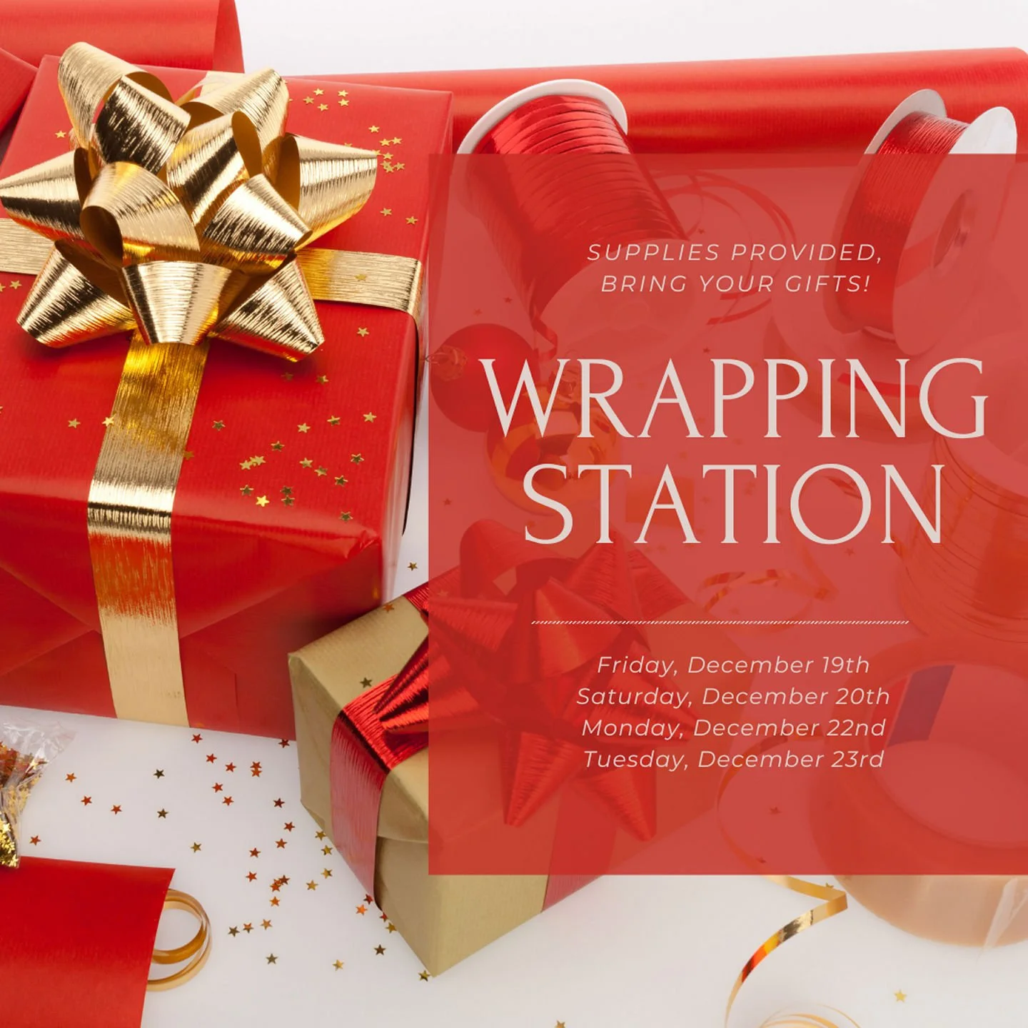 Starting tomorrow, visit our wrapping station outside the leasing office during the days leading up to the holiday. Supplies will be available during office hours&mdash;just bring your gifts!

#lanelofts #laneloftsua #residentevent #wrappingstation #