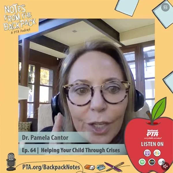 National PTA podcast logo and freeze frame of an interview with Dr. Pamela Cantor.