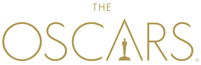 Golden text reading "The Oscars" with a stylized Oscar statuette in the center.