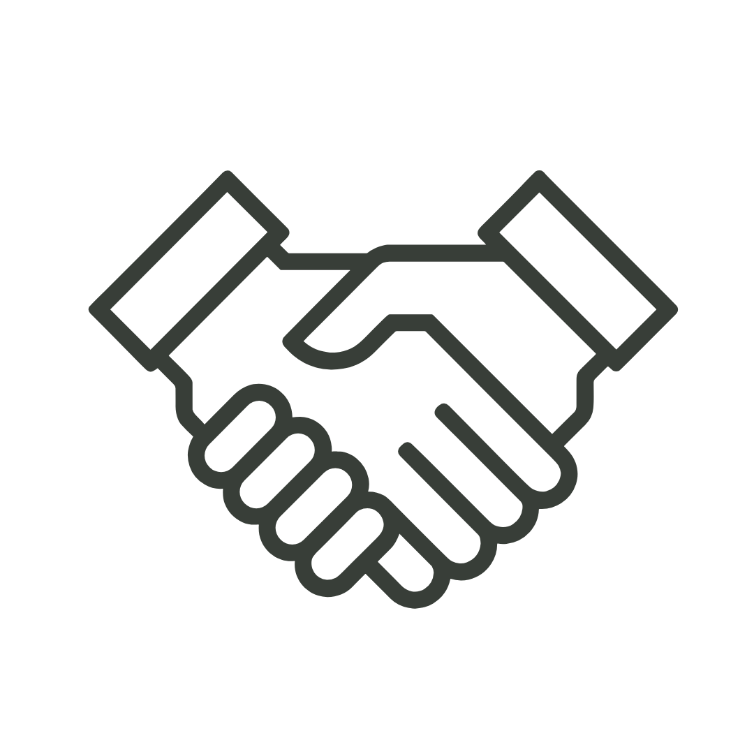 Outline icon of a handshake.