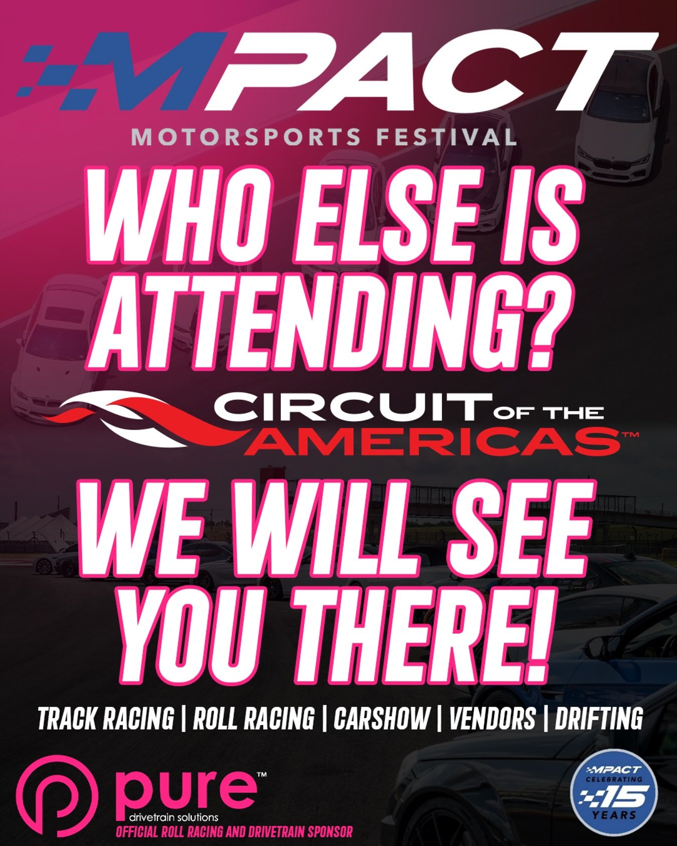 We will be there! Make sure to hit us up if you’re attending. Going to be a great event hosted by @mpact_ at a great facility @cota_official with some fast cars and a lot of action. SEE YOU THERE!!!
🌐VISIT OUR WEBSITE🌐
www.PureDriveTrainSolu