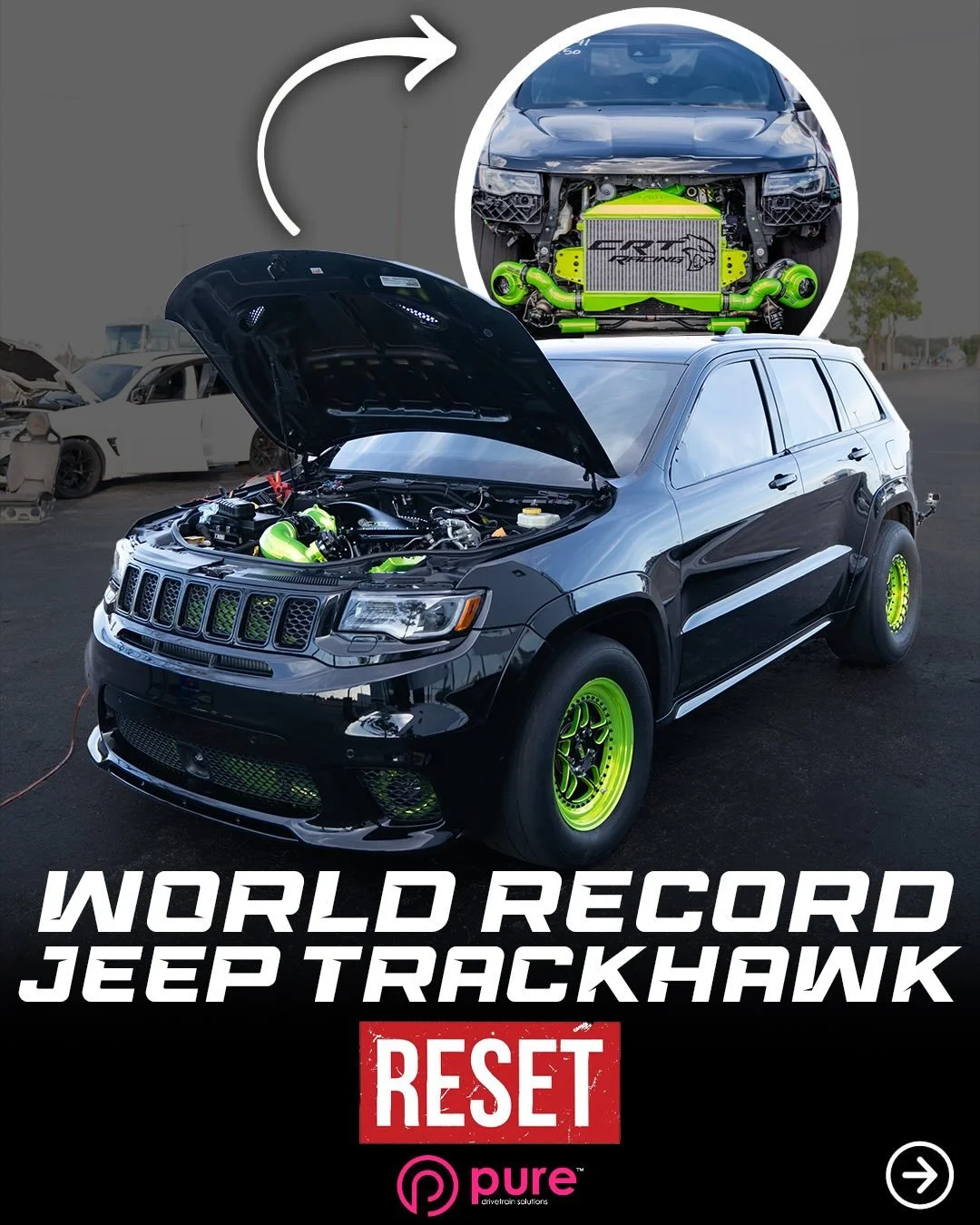 *WORLDS QUICKEST AND FASTEST TRACKHAWK!
8 Speed putting in that work! @carlitodelvalle30 Twin Turbo Trackhawk he&rsquo;s running our Stage 3 Transmission Billet Stator Race Converter and Upgraded Transfer Case. He&rsquo;s also running 68/70 Precision