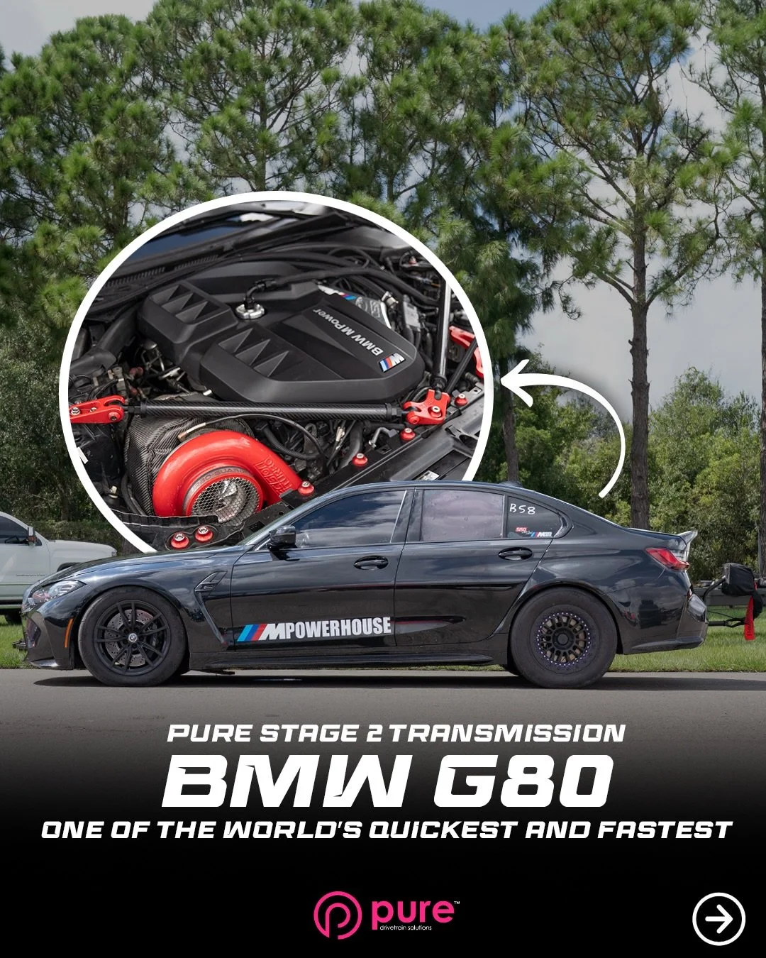 One of the icons in the BMW Drag Racing community! @_mpowerhouse With his G80! He&rsquo;s been running our Stage 2 Transmission, Race Converter and Transfer case for years now! Hope to see him make a return this year! Make sure to go show him love! 
