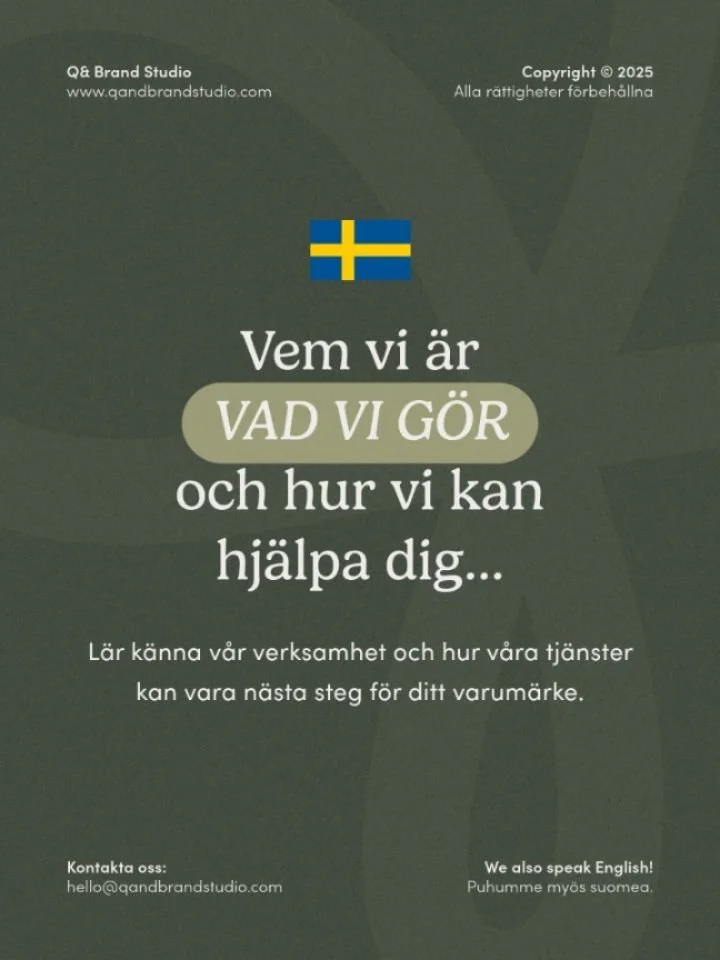 Q&amp; Brand Studio &auml;r en varum&auml;rkes- och f&ouml;rpackningsdesignbyr&aring; baserad i &Aring;bo, Finland. Vi jobbar med kunder b&aring;de inom Finland och Sverige. 🇫🇮 🇸🇪 🇬🇧

Vi hj&auml;lper produktvarum&auml;rken och aspirerande f&oum