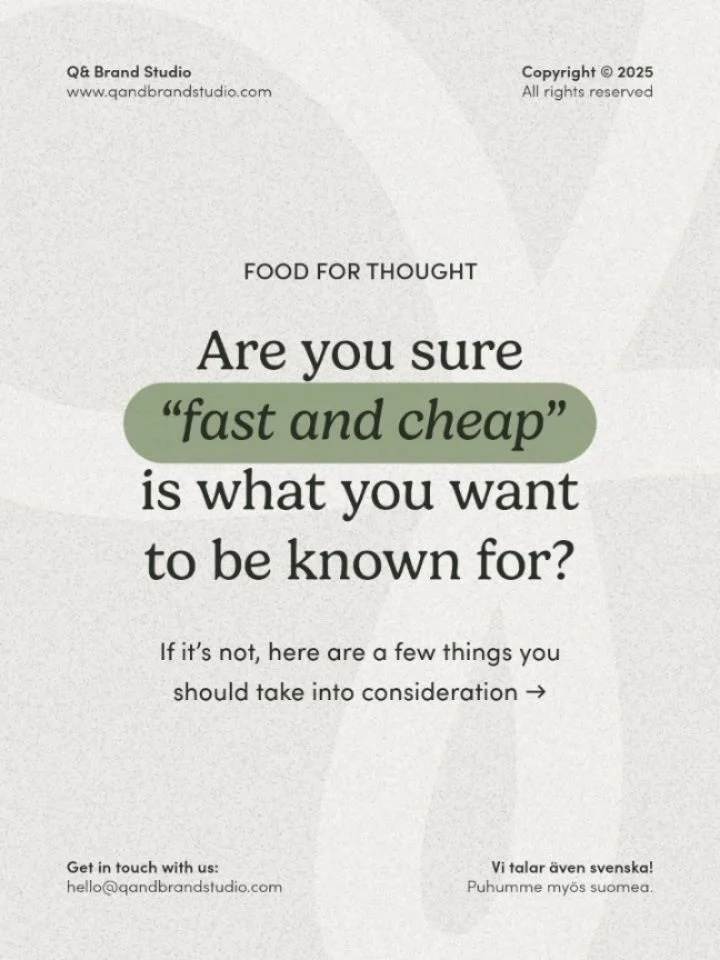 If &ldquo;fast and cheap&rdquo; is your thing &ndash; this one&rsquo;s for you. ☝🏼

#branding #brandstrategy #branddesigner #brandingtips #entrepreneur #creativeentrepreneur #smallbusinessbranding #br&auml;ndistrategia #naisyritt&auml;j&auml;t #turu