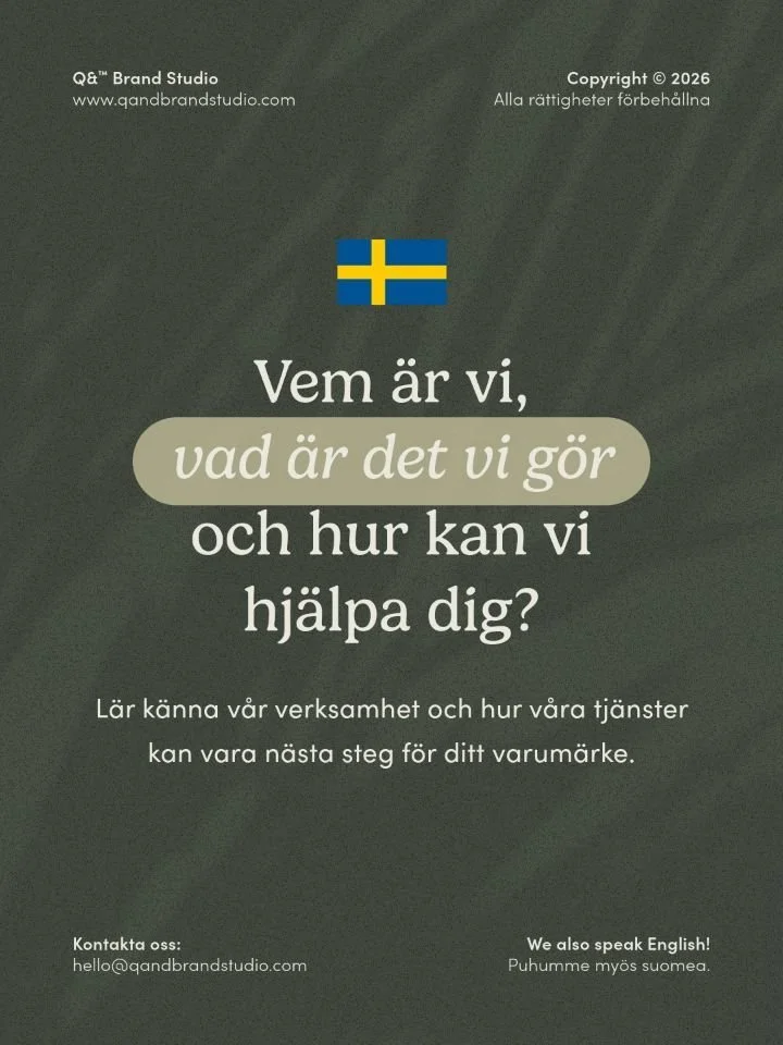 Q&amp; Brand Studio &auml;r en varum&auml;rkes- och kundupplevelsedesignbyr&aring; baserad i &Aring;bo, Finland. Vi hj&auml;lper m&aring;linriktade f&ouml;retag omvandla sin vision till minnesv&auml;rda, best&aring;ende varum&auml;rkesupplevelser.

V