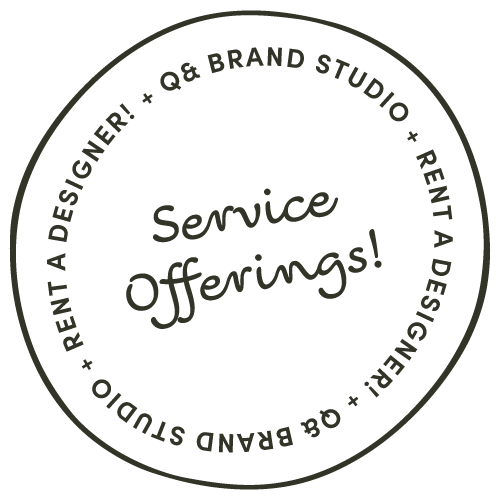 Stamp Icon with Rent a Designer Service Offerings Text | Q& Brand Studio