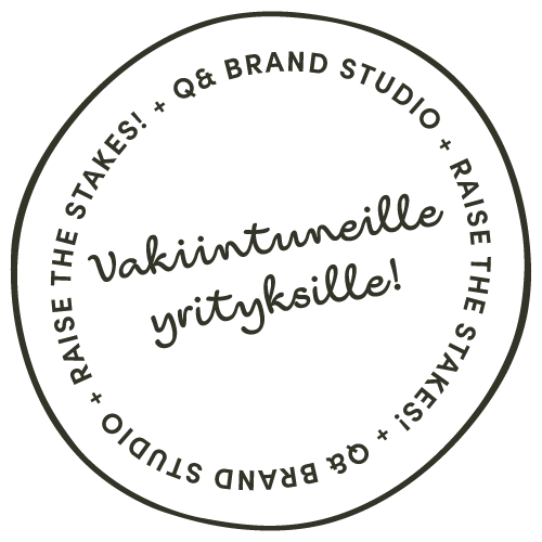 Leimaikoni Raise the Stakes vakiintuneille yrityksille -tekstillä | Q& Brand Studio