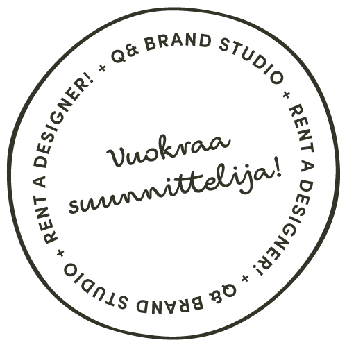 Leimaikoni Rent a Designer vuokraa suunnittelija -tekstillä | Q& Brand Studio