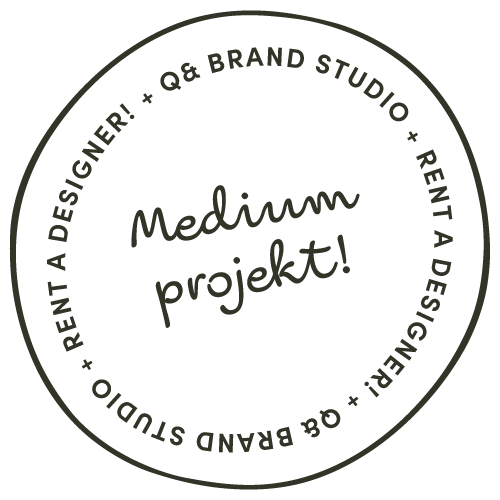 Stämpelikon med Rent a Designer medium projekt -text | Q& Brand Studio