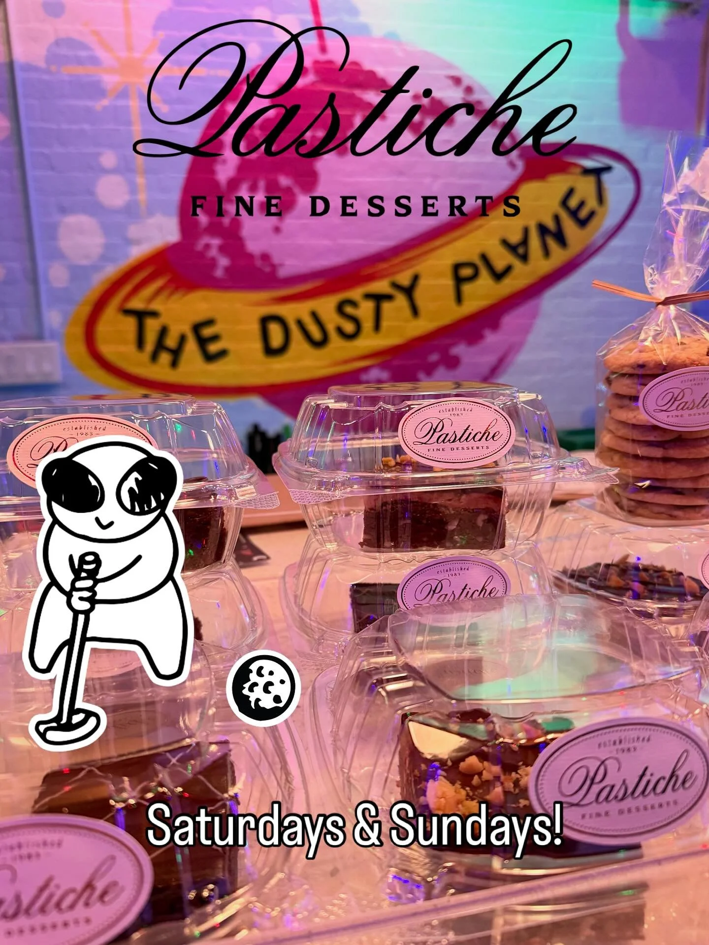 Saturdays &amp; Sundays just got more delicious at The Dusty Planet! Fresh treats from @pasticheri now available on the weekends. Chocolate fudge brownies, chocolate peanut butter brownies and chocolate chip cookies - perfect for sharing or celebrati