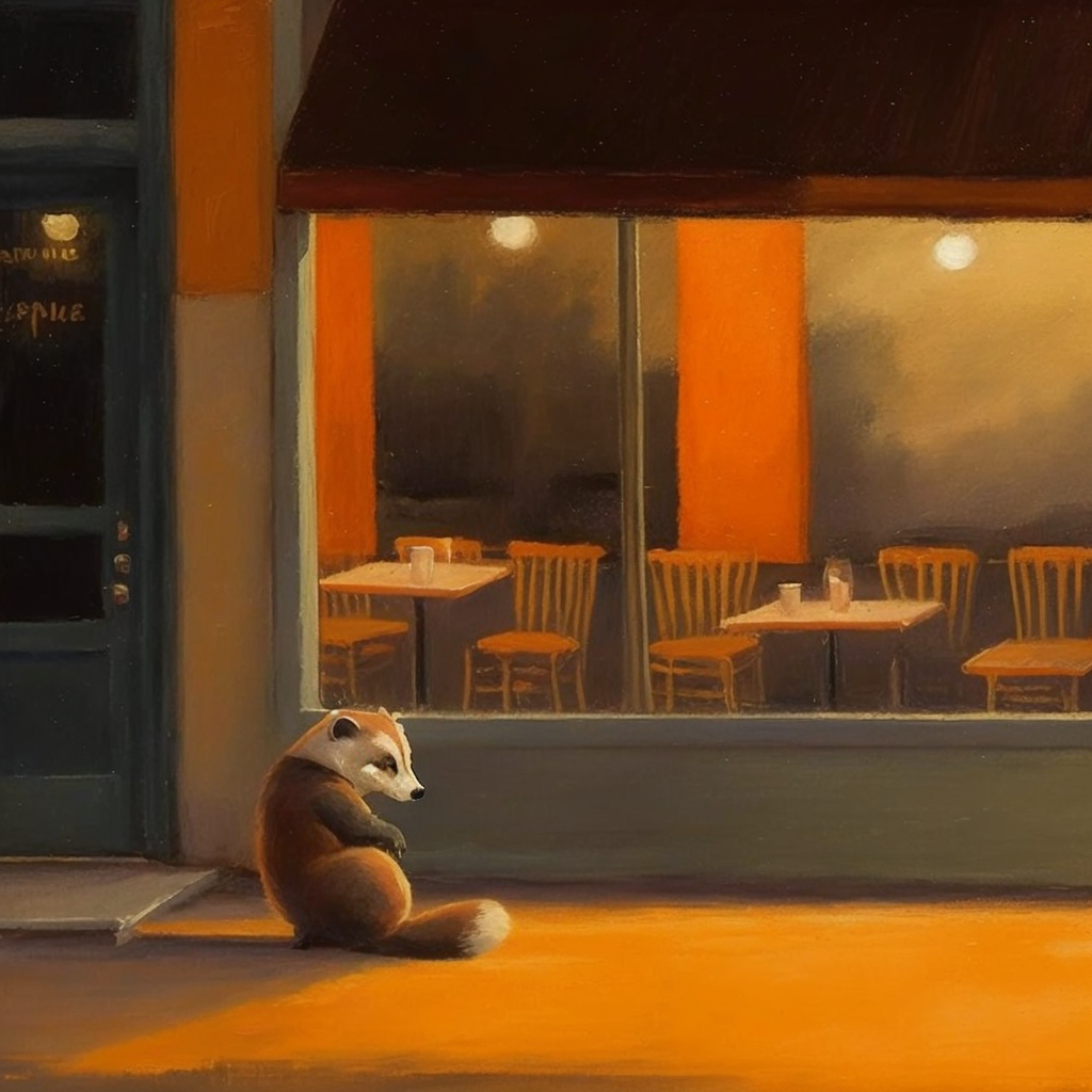 JPegKillah_cute_lonely_orange_badger_outside_diner_full_scene_i_aa5821b4-4441-42f6-805b-90ab0e96ad22.png