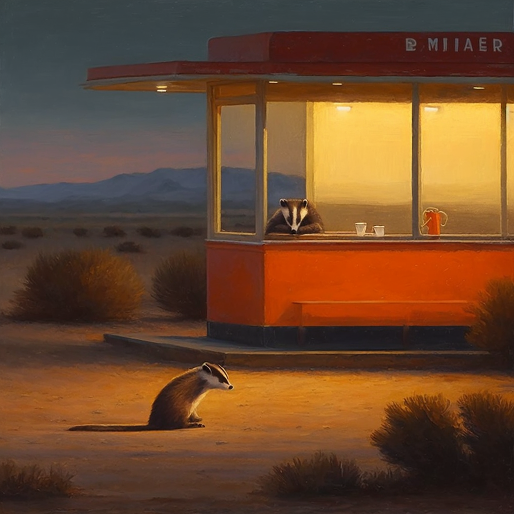 JPegKillah_cute_lonely_orange_badger_outside_diner_full_scene_i_7267d87a-4441-423d-b21a-65a4e092f8f8.png