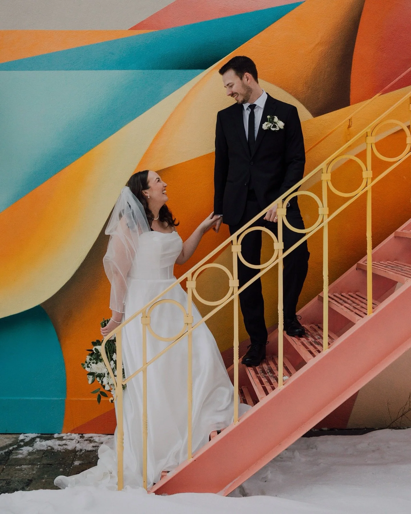 A pop of colour for your snowy evening 🧡

A couple of sneaks from Allison &amp; Justin&rsquo;s wedding day! These two braved the cold so many times throughout the day &amp; even asked to go back out later in the night to get some photos with flash! 