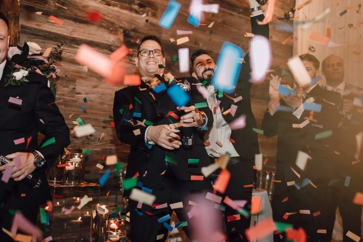 Confetti after a wedding ceremony in Toronto