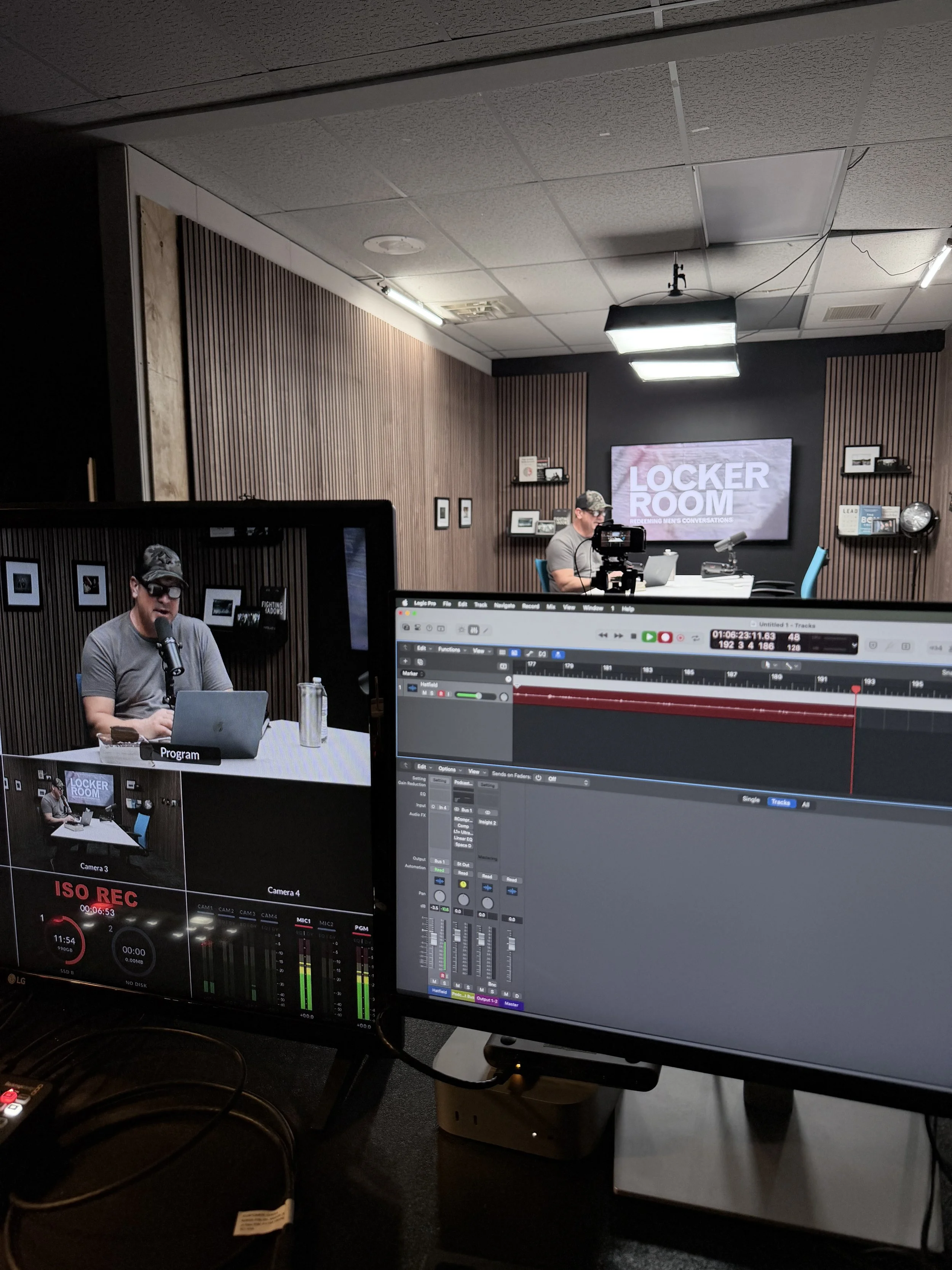 a image showing podcast editing and recording interfaces