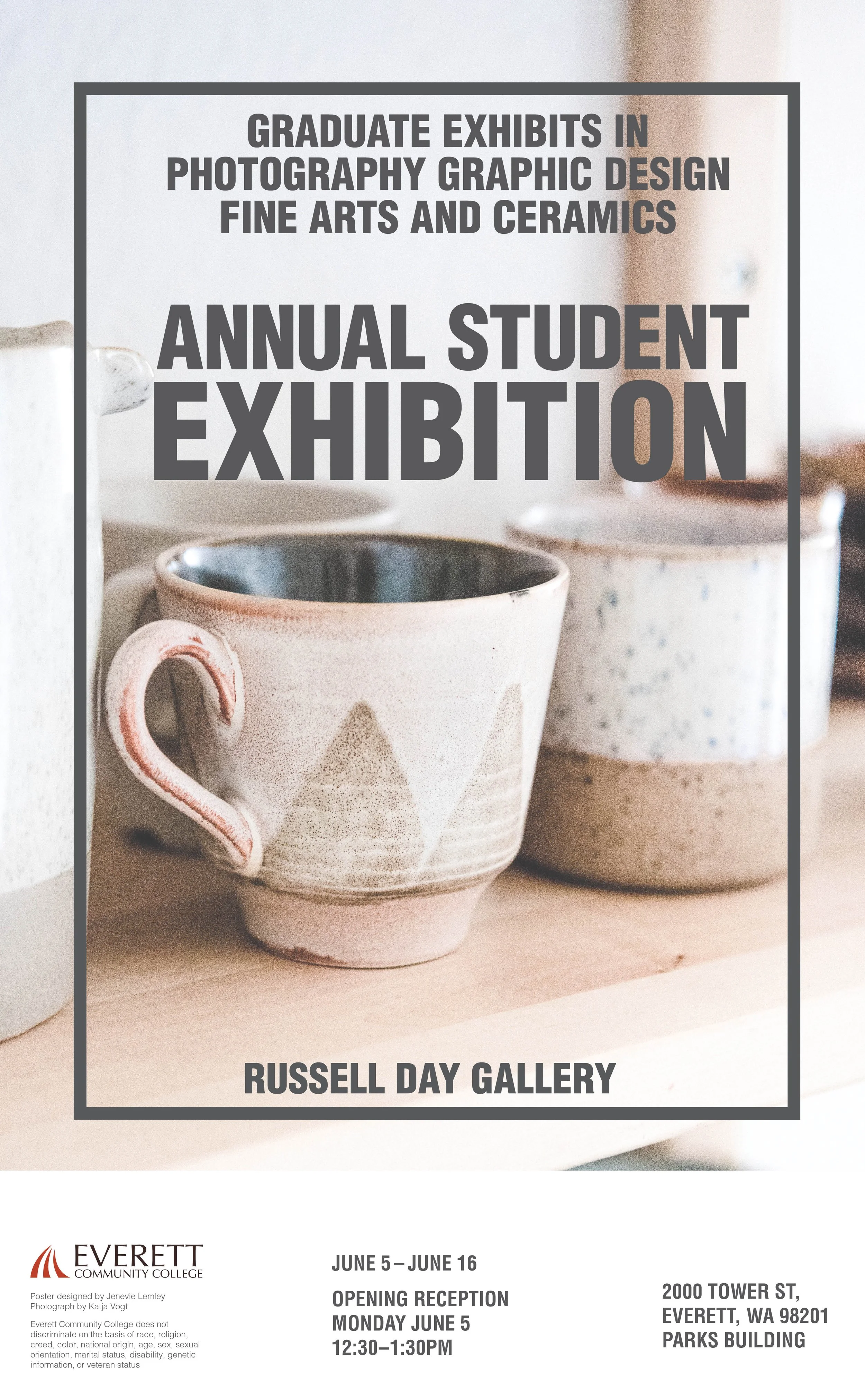 Poster for ceramics '23 Student Gallery at EvCC