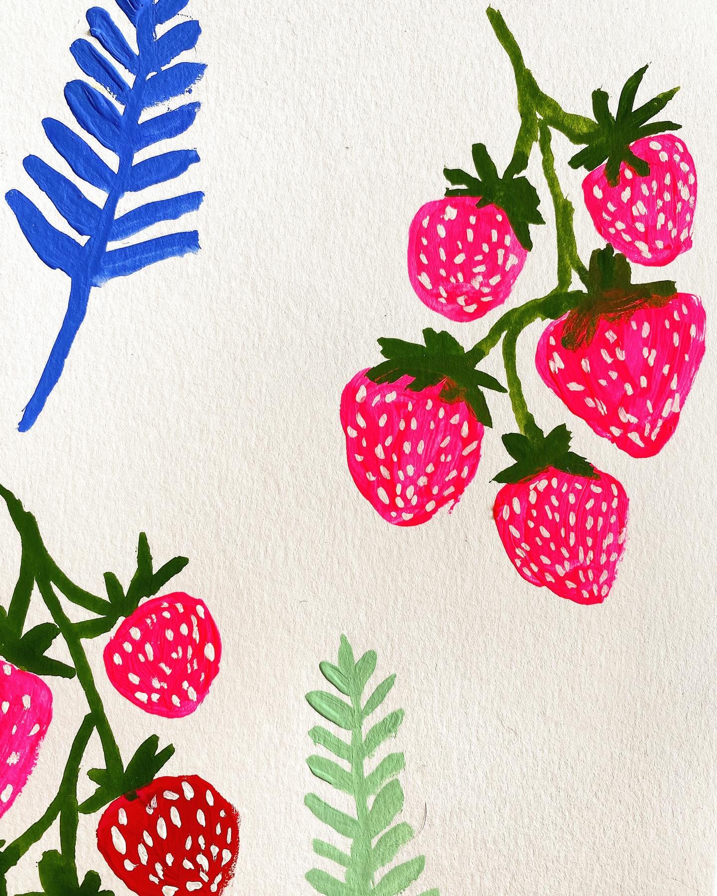 Some gouache doodles from the other night! Question: which 🍓bush do you like better? All pink or pink &amp; red? 
.
.
.
.
.
.
#sketchbookpages #gouacheillustration #gouachestudy #strawberries #strawberrybush #strawberryseason #wildstrawberry #gouach