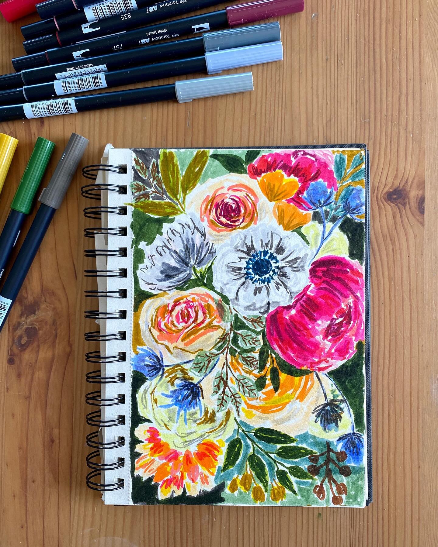 I&rsquo;m loving creating floral art with a new medium!  Drawing with colorful markers is something I did all the time as a kid.🥰 I&rsquo;m planning to make prints and cards out of these new drawings&hellip;Watch this space!
.
.
.
.
.
.
#floralarthu