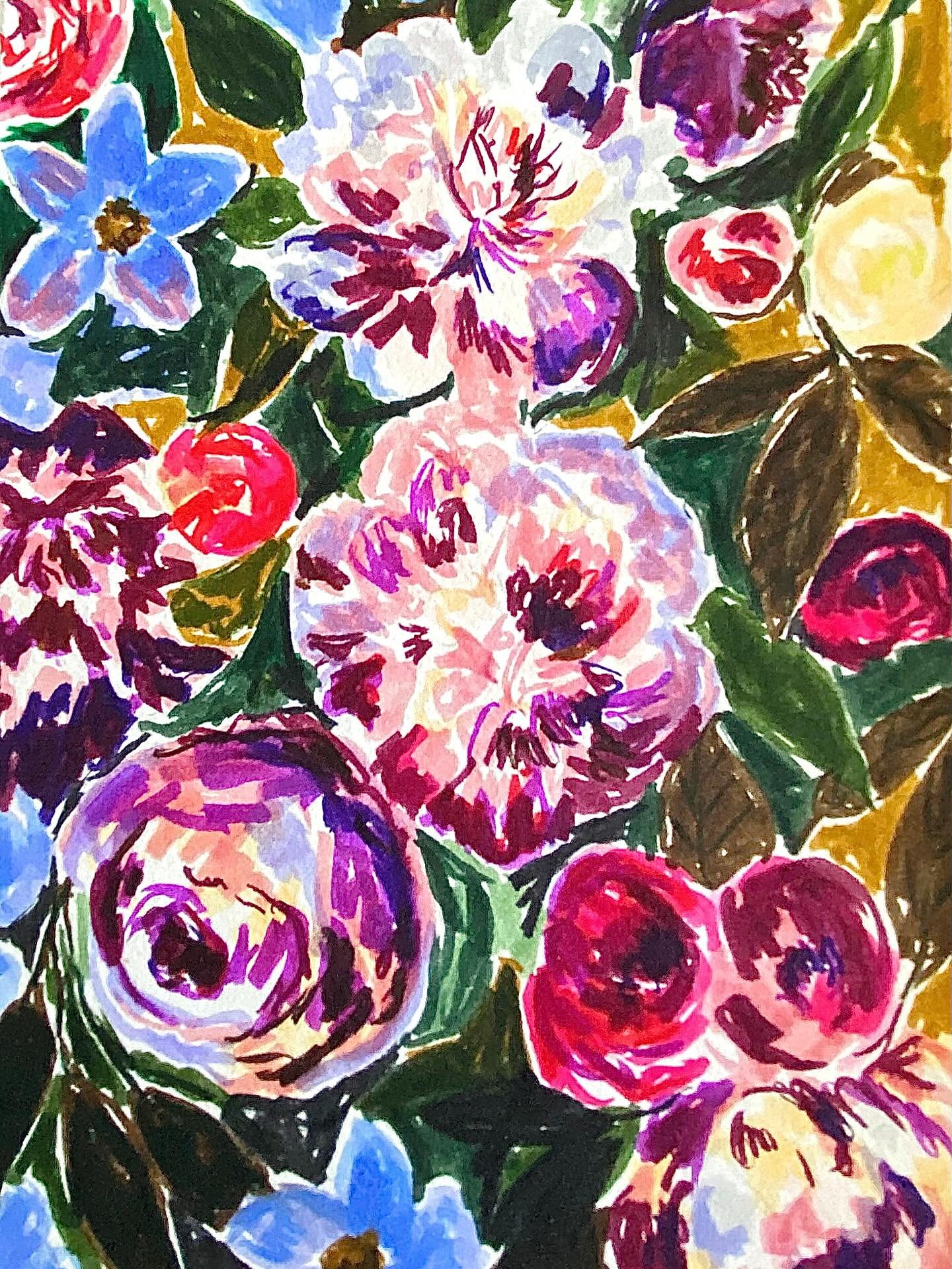 This is the second of three floral drawings I&rsquo;ve done so far in this style. I&rsquo;m planning on drawing one more then will make a line of greeting cards out of them! 💌 you can see the third one, peonies, in my stories today! 🌸🌿🌺
.
.
.
.
.