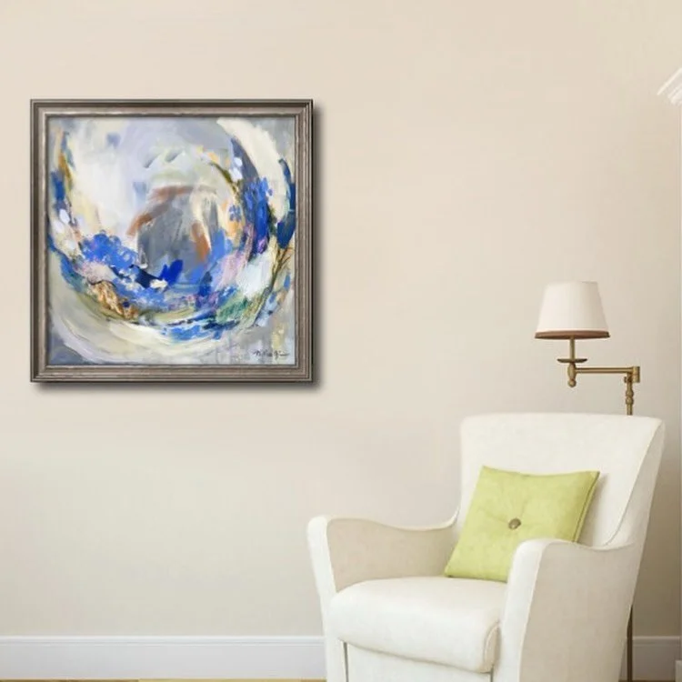 I recently finished this abstract acrylic painting on canvas (18x18) I&rsquo;m calling &ldquo;Moon Drops.&rdquo;🌚☔️ I really love it. It definitely feels like I pushed past my comfort zone with this painting. I forced myself to stick with ~ six colo