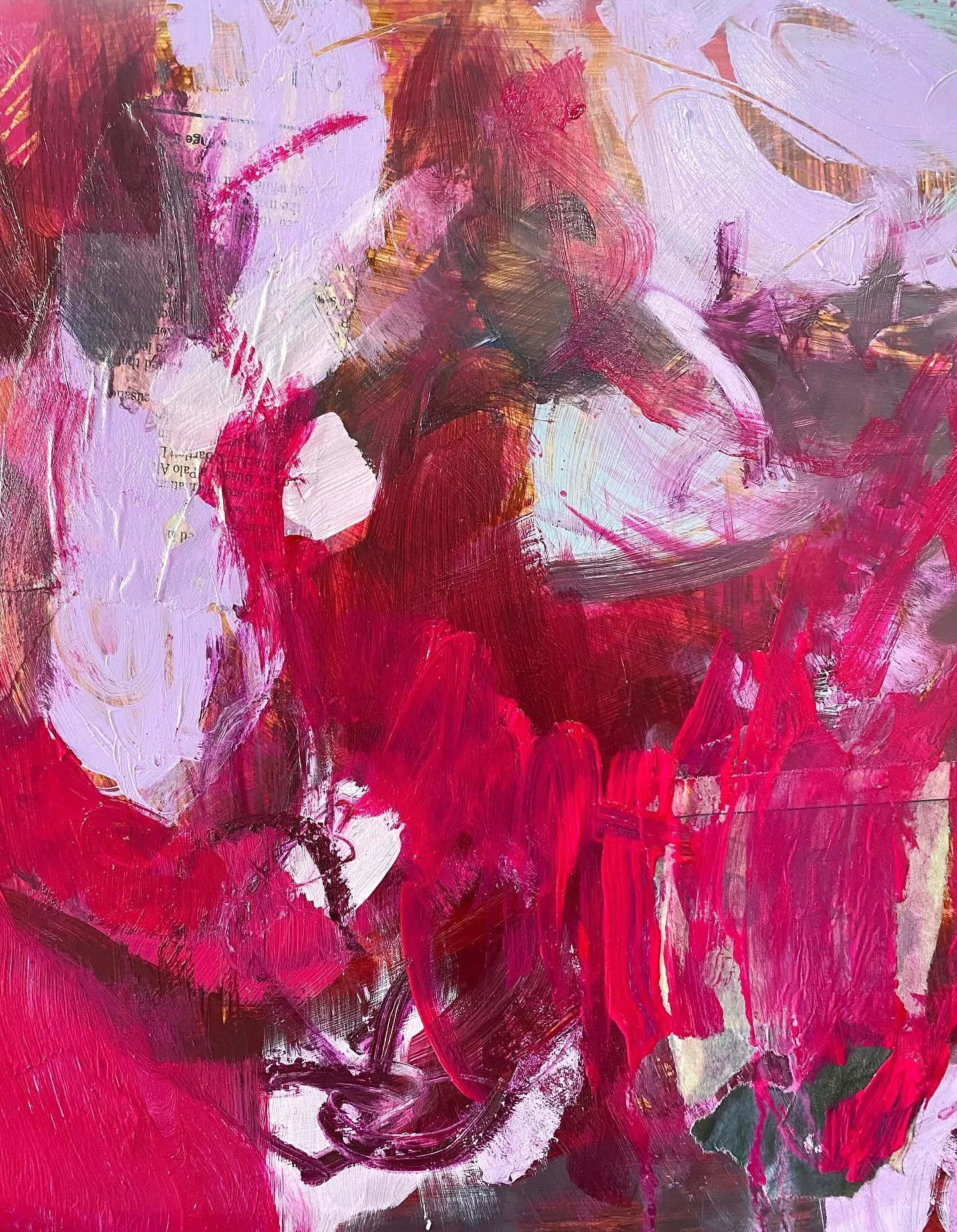 New abstract painting in progress!🩷 I&rsquo;m learning a lot from @adelesypesteyn in her &ldquo;Art with Adele Academy.&rdquo; Picking a color palette has often been challenging for me because I LOVE color&mdash;I want to use all of them, so I get o