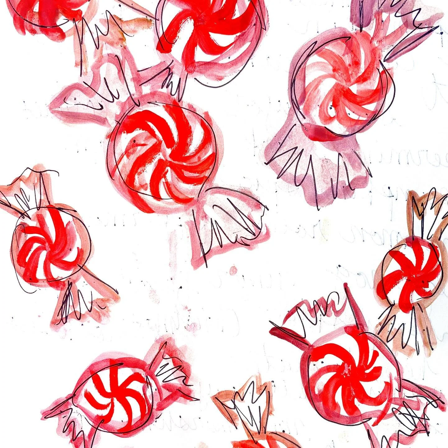 I was in DC for work last week and brought my travel watercolor set and sketchbook. I painted these cute little mints! I kinda love them and hope you do too!❤️🤍❤️🤍❤️ 
.
.
.
.
.
#watercolorsketch #watercolorsketchbook #mints #candycanes #candycanela