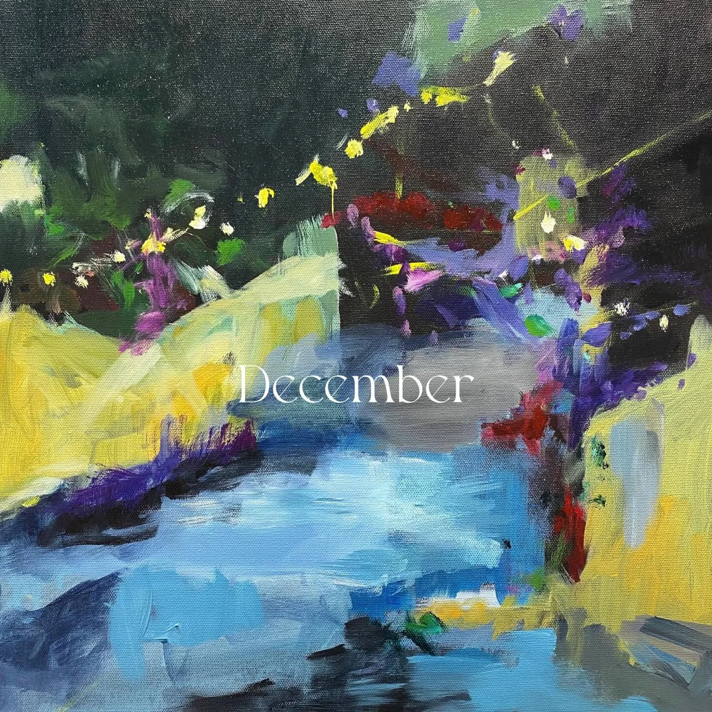 Welcome, December! I&rsquo;m really proud of this painting, &ldquo;December Streets.&rdquo; It involved risk-taking for me and unexplored ideas.  It&rsquo;s an abstracted rendition of a night scene in the Noe Valley neighborhood of San Francisco in D