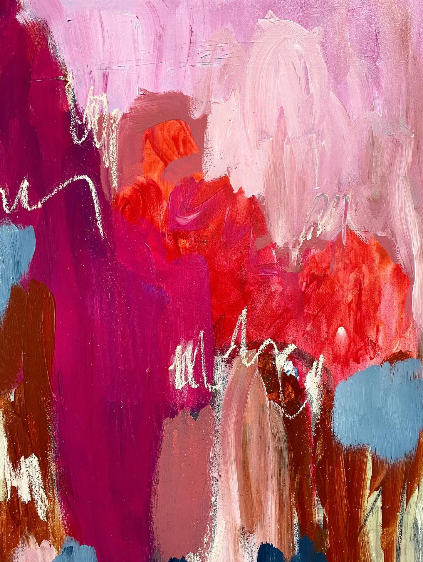 In the studio working on some new abstracts! I&rsquo;m loving these colors! 🩷 follow me at @nisha_paints to see the finished painting! Hope y&rsquo;all are having a great weekend!🌺
.
.
.
.
#abstractmag #artforyourhome #colorfulart #ontheeasel #doit