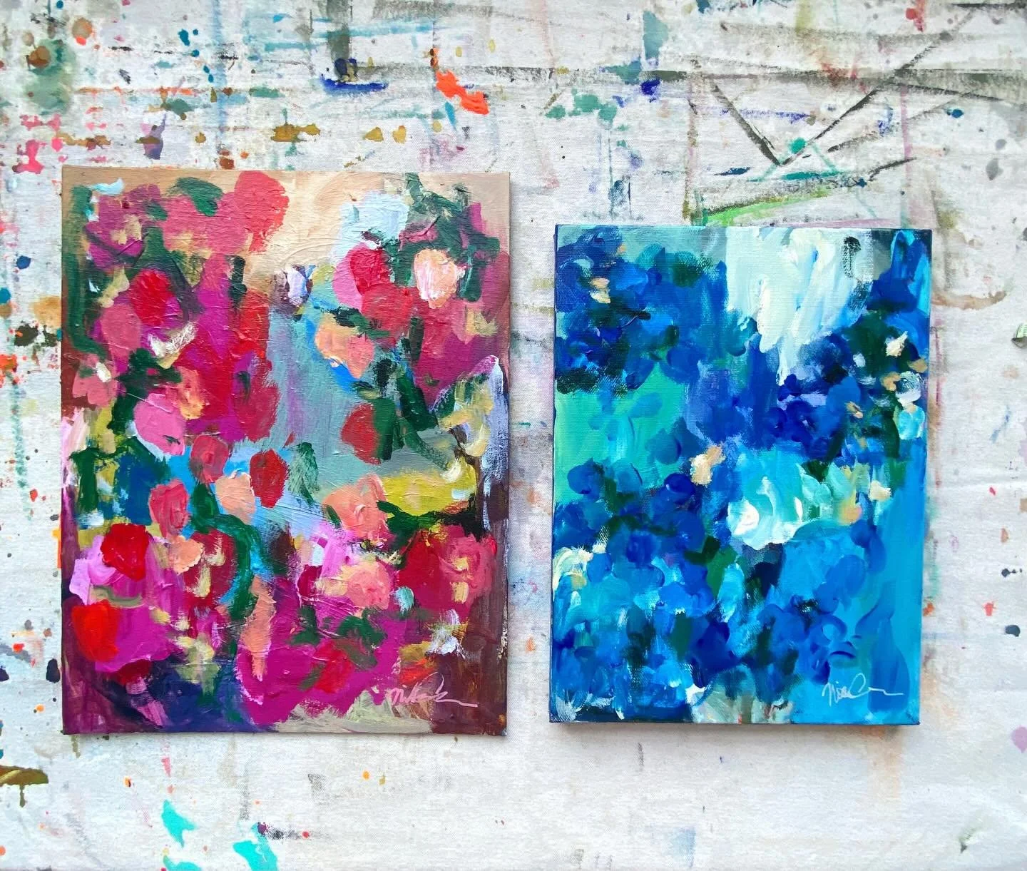 I finished two acrylic paintings yesterday that I&rsquo;m particularly proud of: abstract renditions of strawberry and blueberry fields!🍓🫐🍓🫐🍓🫐🍓I was going to name them &ldquo;Strawberry Fields&rdquo; and &ldquo;Blueberry Fields,&rdquo; but tho